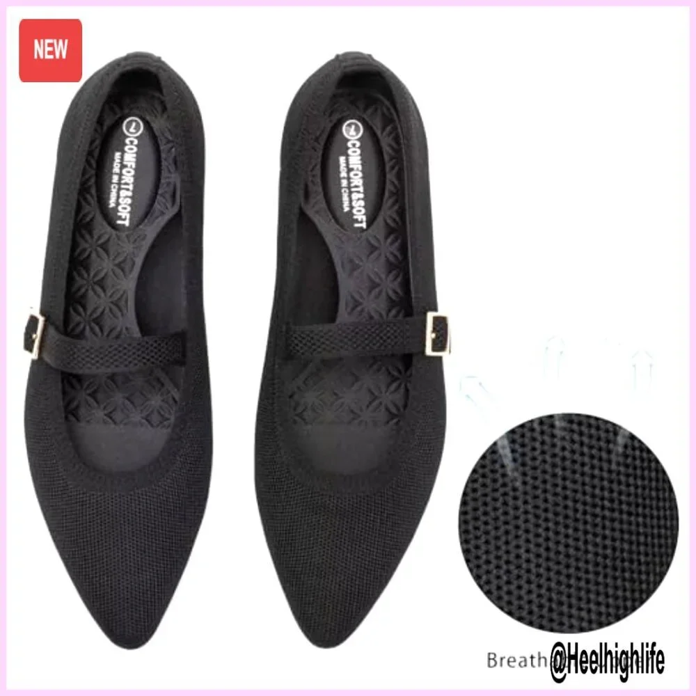 Pointed Toe Mesh Flats with Adjustable Strap, Lightweight Walking Shoes